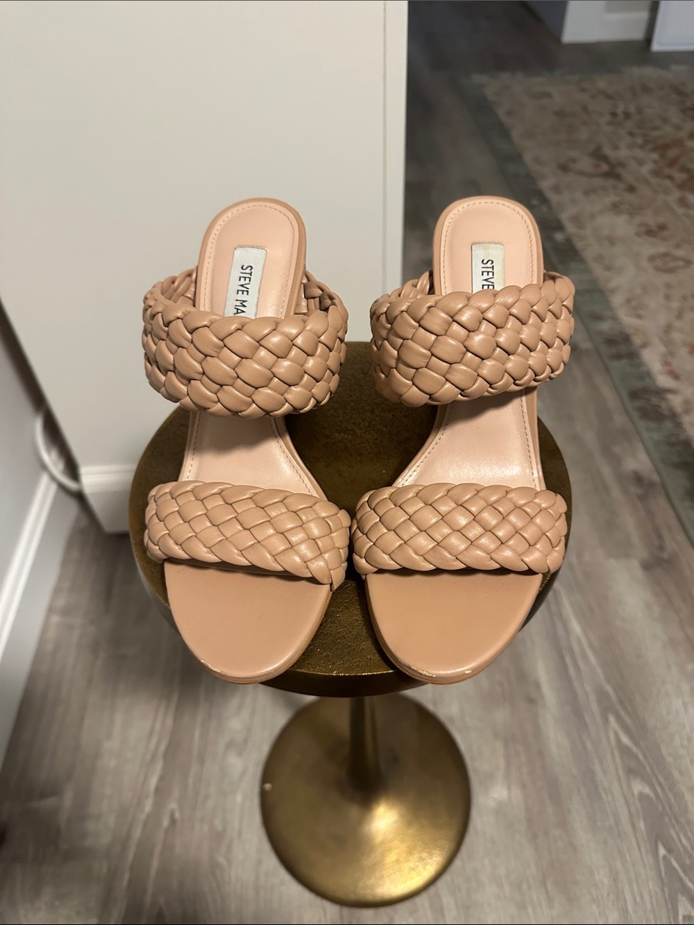 Steve Madden Braided Two-Band Slide Sandals in Nude/Tan